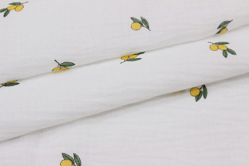 Муслин двухслойный с эф.жатости Абрикосики цв.белый, ш.1.39м, хлопок-100%, 120гр/м.кв - Купава фото 3