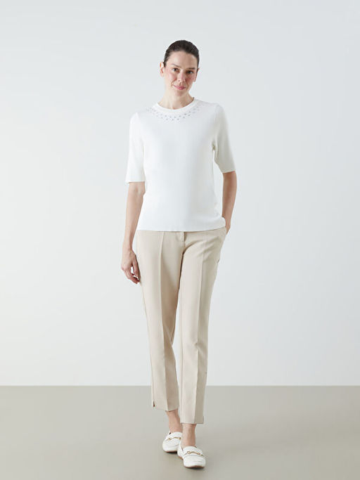 Bisiklet Yaka Ta?l? Kad?n Triko Kazak