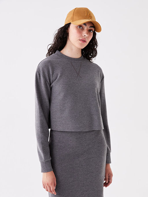 Bisiklet Yaka D?z Uzun Kollu Kad?n Triko Kazak