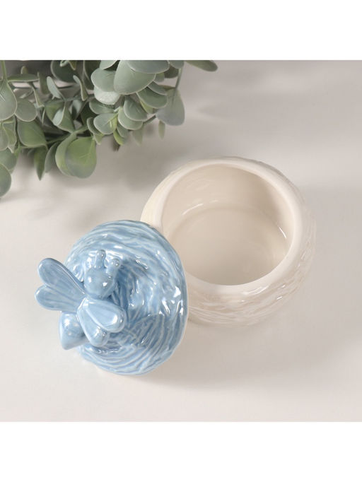 Шкатулка для украшений «Пчёлка на улье», керамика, голубой перламутр, 8.5×8.5×8 см