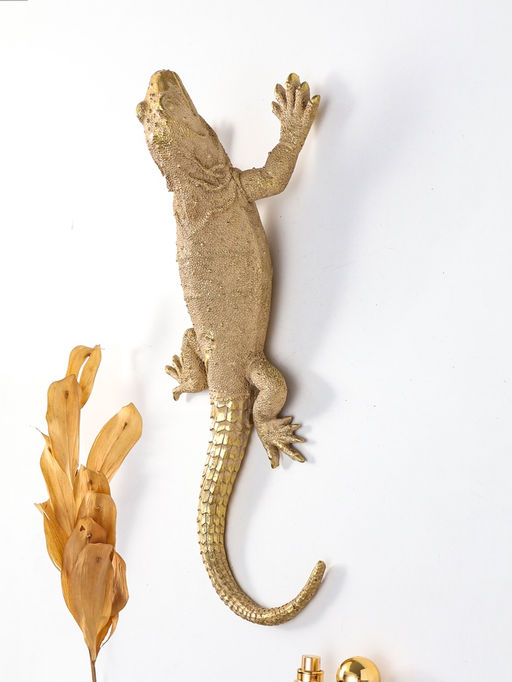 Панно интерьерное полистоун "Ящерица шипохвост" золото 38,7х16,9х9,5 см