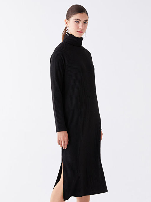 Bal?k?? Yaka D?z Uzun Kollu Kad?n Triko Elbise