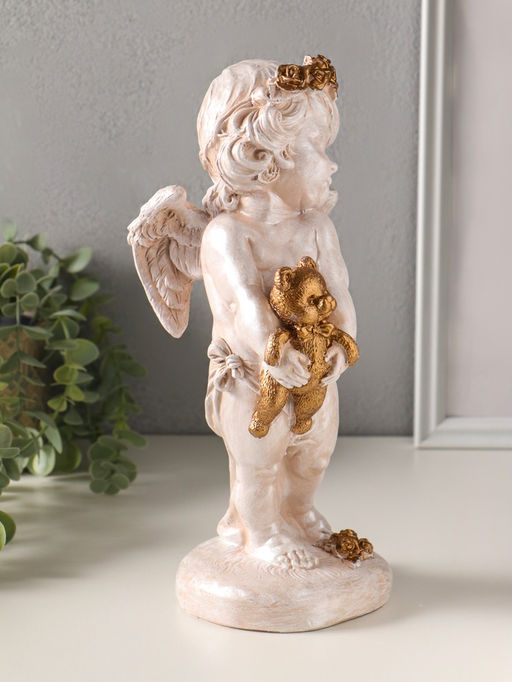 Фигура полистоун «Ангел с медвежонком», 30×14×12