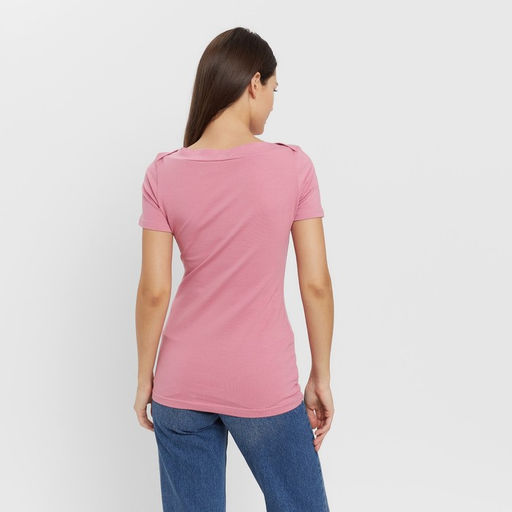 Футболка женская с вырезом лодочка MINAKU: Basic line, лиловая, размер 44