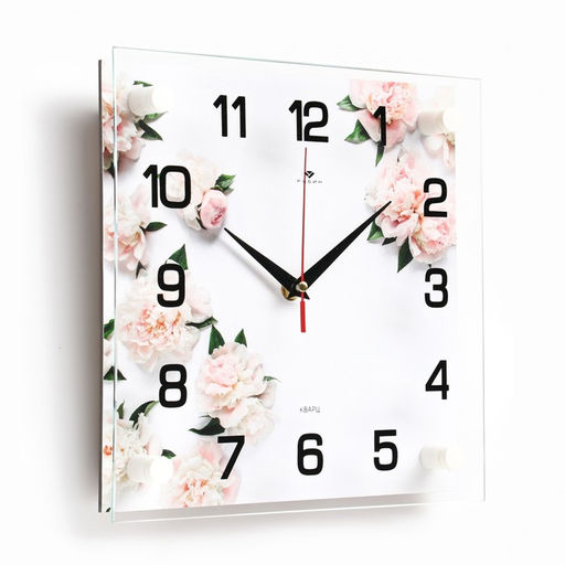 Часы настенные интерьерные «Цветы», бесшумные, плавный ход, 25×25 см, от батарейки 1×AA