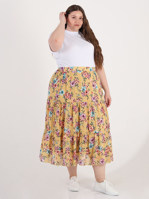 Желтая шифоновая юбка больших размеров - Almond фото 3