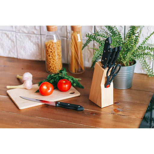 Набор кухонный на подставке, 6 предметов: ножи 8 см, 11 см, 13 см, 19 см, 20 см, ножницы, цвет чёрный - Доляна фото 10