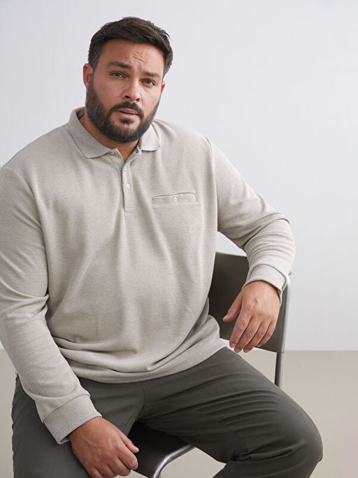 Polo Yaka Uzun Kollu Erkek Sweatshirt