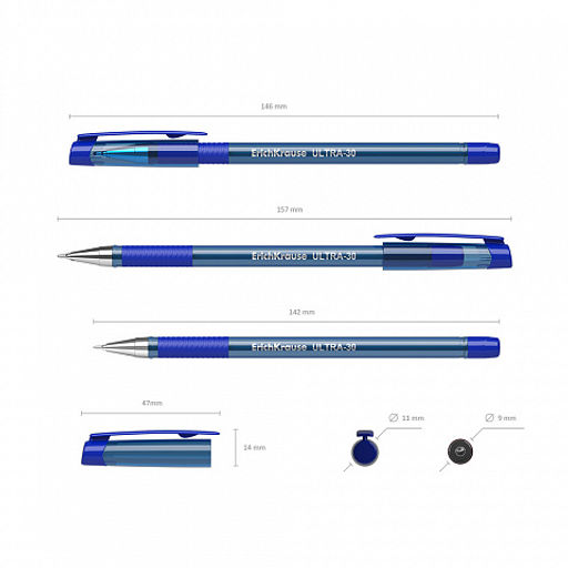 Цена за 12 шт. Ручка шариковая ErichKrause ULTRA-30 Stick&Grip Original 0.7, Super Glide Technology, цвет чернил синий (в коробке по 12 шт.)  фото 4