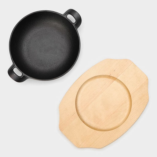 Сковорода Magma «Янсан», 21,5×16,5×4,4 см, на деревянной подставке, чугун, индукция, чёрная