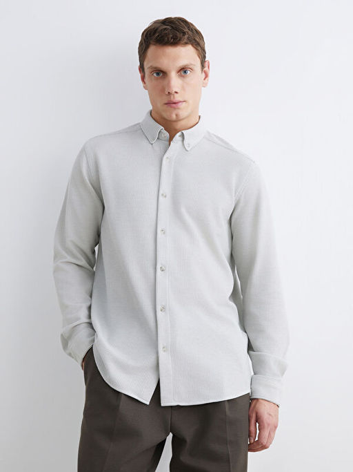 Slim Fit Uzun Kollu Erkek Dokulu G?mlek