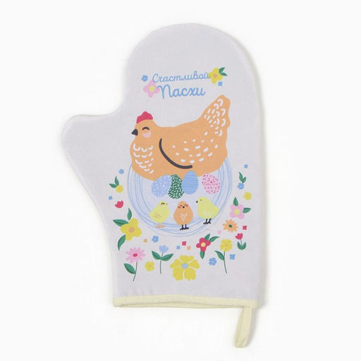 Варежка-прихватка Доляна Курочки 20х28 см, 35% хл, 65% пэ, ватин 250 г/м2  фото 2