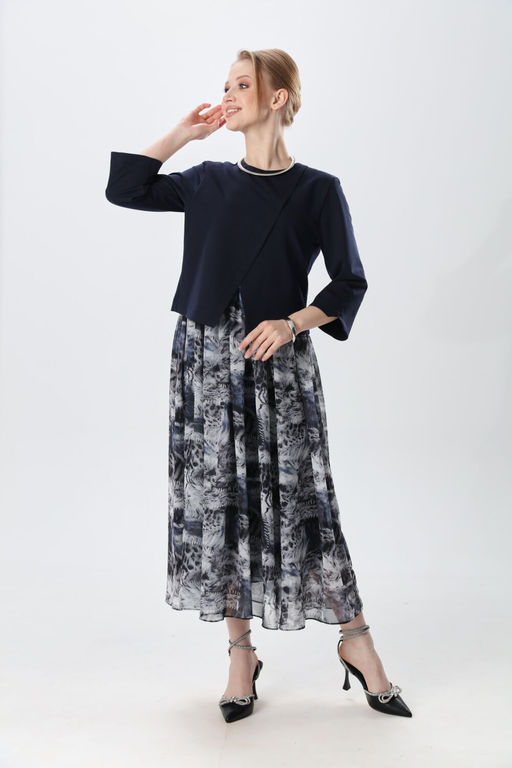 Платье NIKVA н1007-2 индиго и серая абстракция  фото 5