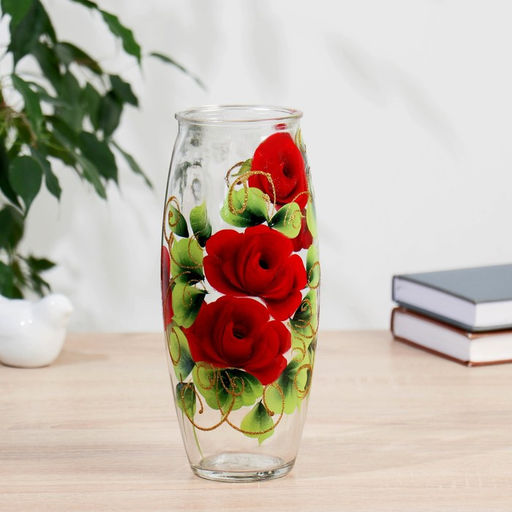 Ваза «Красная Роза», d=7 см, 10×23 см, роспись на прозрачном стекле