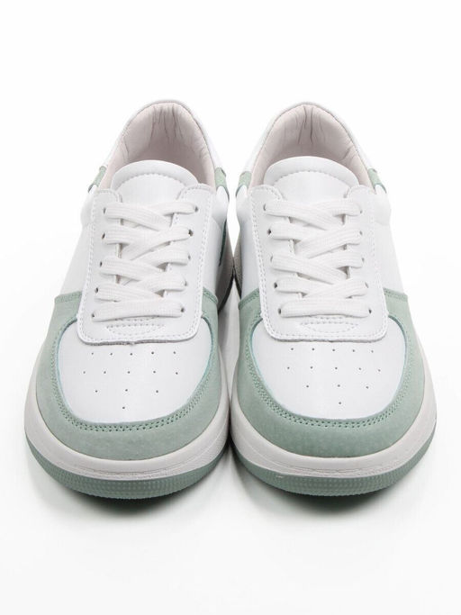 03-C933-7K WHITE/GREEN Кеды кожаные женские (натуральная кожа, натуральная замша)