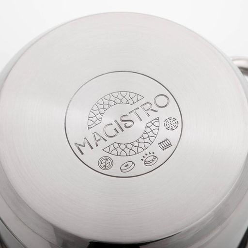 Кастрюля Magistro Klimena, 2,5 л, нержавеющая сталь, AISI - 201, крышка-дуршлаг, носик для слива, капсульное дно, индукция