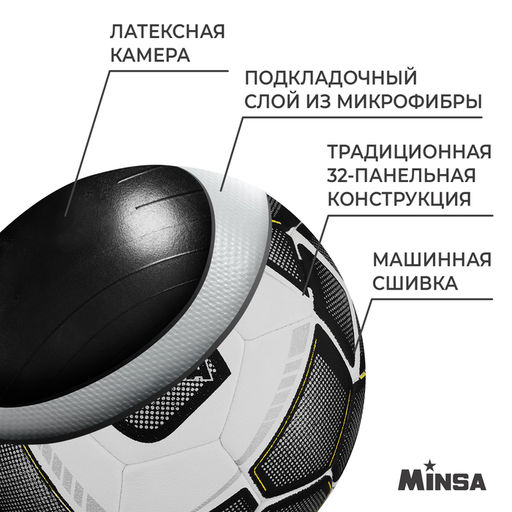 Мяч футбольный MINSA, микрофибра, машинная сшивка, 32 панели, р. 5  фото 3