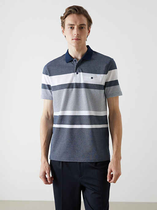 Polo Yaka ?izgili Merserize G?r?n?ml? Erkek Ti??rt