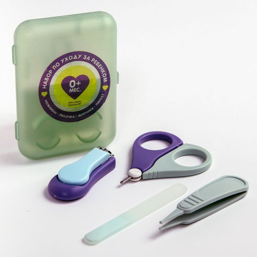 Детский маникюрный набор (ножницы, книпсер, пилка, пинцет), голубой