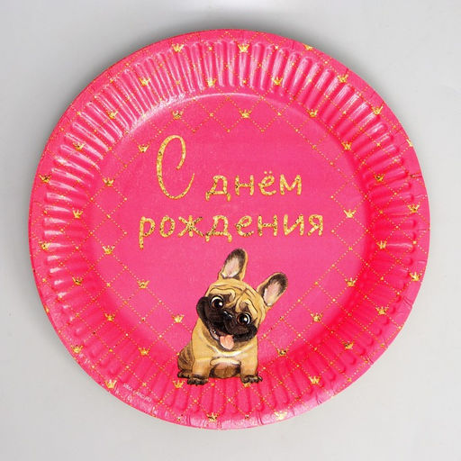 Набор бумажной посуды С Днём Рождения, пёсель, 6 тарелок, 6 стаканов, 6 колпаков - Страна карнавалия фото 4