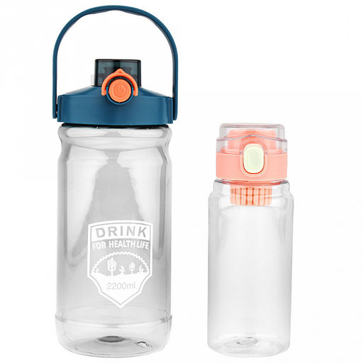 Бутылка пластмассовая для воды (напитков), набор 2 штуки: 0,7л д7,6см h21см, герметичная, закручивающаяся крышка с кнопкой-фиксатором, силиконовый подвес, фильтр; 1,9л д11см h27см, герметичная, закручивающаяся крышка с поильником, с кнопкой-фиксаторо - Домашняя мода фото 3