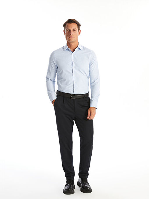 Slim Fit Uzun Kollu ?izgili Poplin Erkek G?mlek