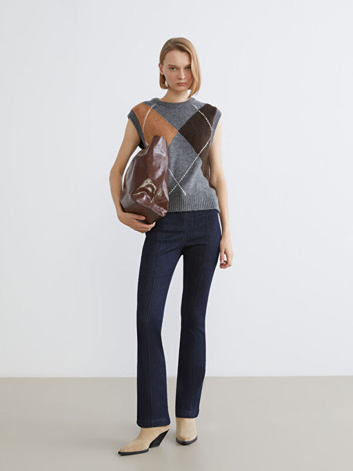 Bisiklet Yaka Baklava Desenli Kad?n Triko S?veter