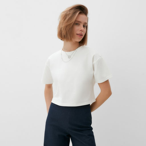 Футболка укороченная женская MINAKU OVERSIZE FIT, экрю, размер 46