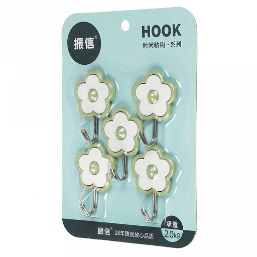 Крючок на липучке Ромашка металлический с пластмассовым основанием, 5 штук 4х5,6х2см, в блистере, цвета в ассортименте: желтый, сиреневый, мятный (Китай) - Домашняя мода фото 2