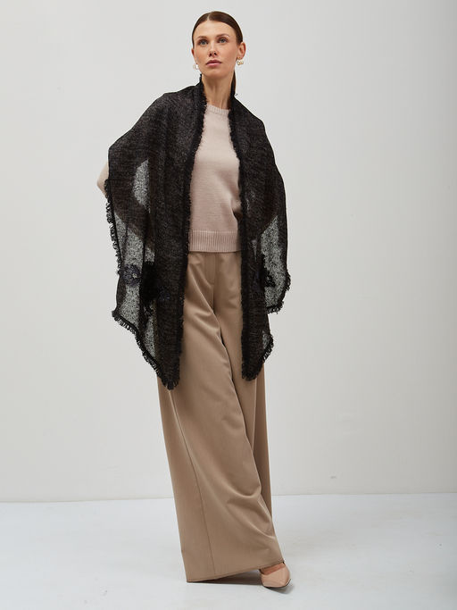 в составе ШЕРСТЬ Тонкий, теплый, мягкий вязаный шарф, декорированный ажурными вязаными цветами - Tantino фото 10