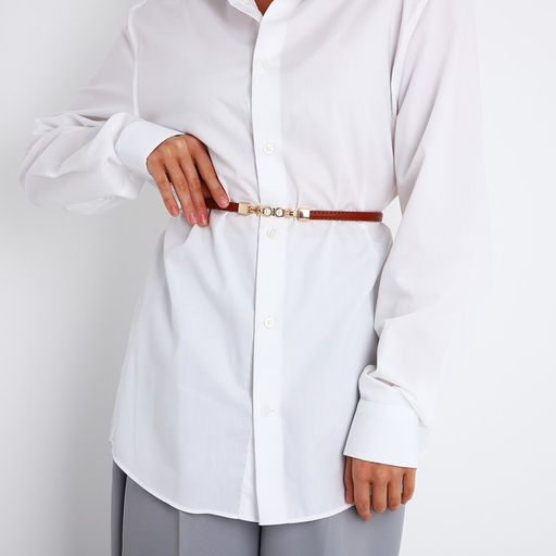 Ремень женский тонкий, 95×1 см, пряжка-зацепка металл, с перламутровыми бусинами, рыжий