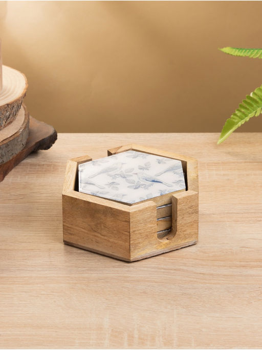 Подставка под горячее «Синие птицы», набор 4 шт., 15×13×5 см, дерево манго