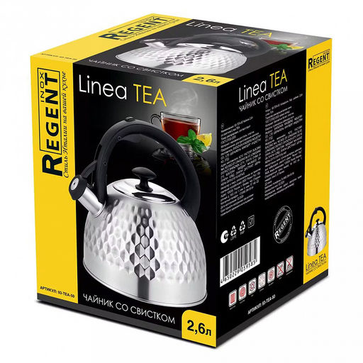 Чайник из нержавеющей стали Tea 2,6л, 22х20,5см, h24см, s0,34мм, дно s2мм, со свистком, многослойное капсульное дно, пластмассовая ручка, цветная коробка, Regent (Китай) Подходит для всех видов плит, включая индукционную - Домашняя мода фото 4