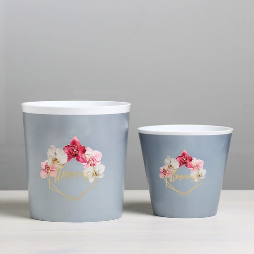 Набор кашпо для цветов 2 в 1 Flowers, тиснение, 0.8 и 1.6 л, 11×12 и 14×14 см