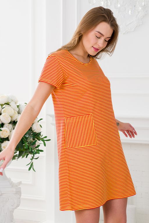 Туника женская из кулирки Руслана красная полоса на жёлтом - Амадэль фото 4