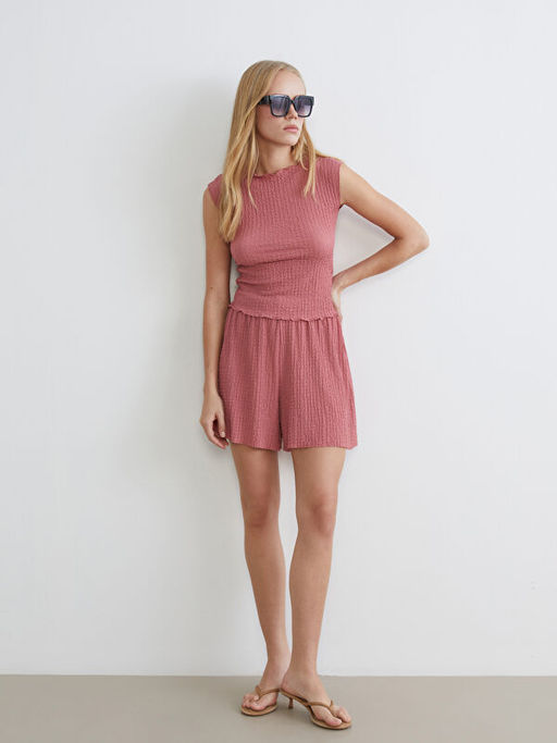 Bisiklet Yaka Dokulu Bluz