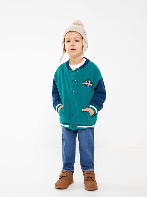 Kolej Yaka Uzun Kollu Erkek Bebek Bomber Ceket - Waikiki фото 2
