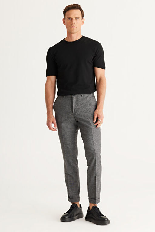 Slim Fit Dar Kesim Beli Lastikli Desenli Esnek Gri Pantolon 4A0124100027GRI
