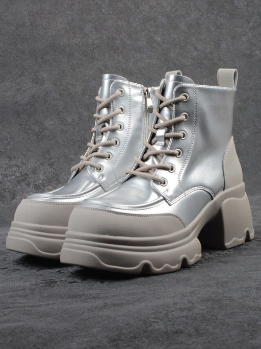 01-F591-2 GREY/SILVER Ботинки демисезонные женские (натуральная кожа, искусственная кожа)