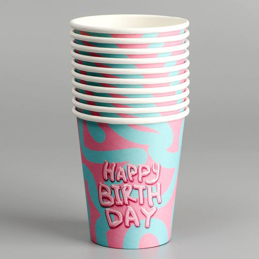 Цена за 10 шт. Стакан бумажный Happy Birthday Сердечки, 250 мл - Страна карнавалия фото 2