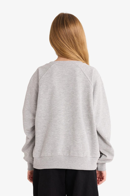 Relax Fit Bisiklet Yaka Bask_l_ Sweatshirt K_z _ocuk - Defacto фото 5