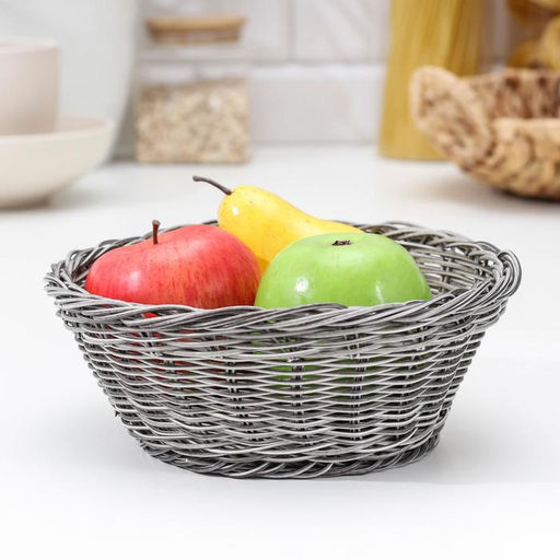 Корзинка для подачи фруктов и хлеба Доляна Лукошко, d=20 см, пластик, плетёная, серая фото 4