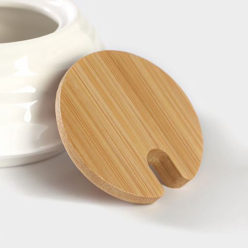 Набор для специй BellaTenero, 5 предметов: солонка 80 мл, перечница 80 мл, сахарница с ложкой 170 мл, на бамбуковой подставке, фарфор, белый