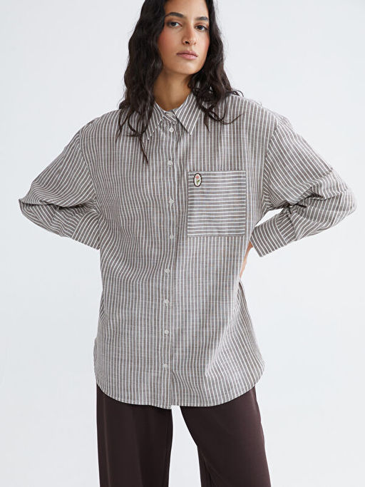 ?izgili Oversize Poplin Kad?n G?mlek Tunik