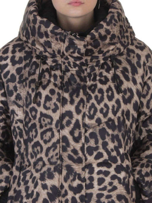 8892 BROWN/LEOPARD Куртка зимняя женская оверсайз с вшитой жилеткой (200 гр. холлофайбер)