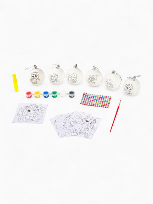 Елочные шары под раскраску Новогодний сюрприз, набор 6 шт. + краски