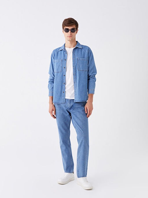 Regular Fit Uzun Kollu Erkek Jean G?mlek