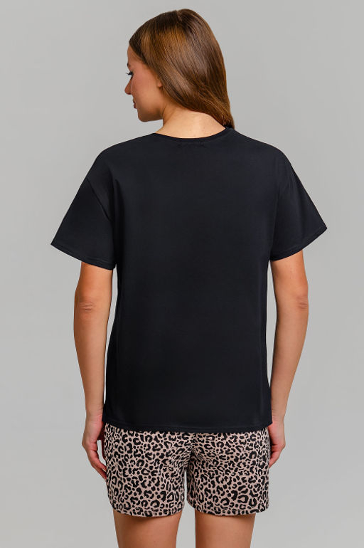 Арт. 9146 Пижама с шортами 42-50 (5 шт) Цвет:верх-черный,низ-леопардовый