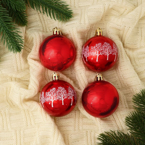 Цена за 2 шт. Ёлочные игрушки Новогодние забавы, шары новогодние, d=5.5 см, набор 4 шт., зимний лес, красный