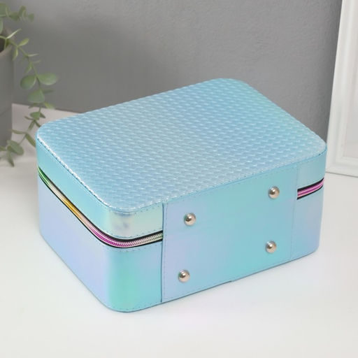 Набор шкатулок для украшений с зеркалом «Плетение», 3 шт., искусственная кожа, голубая